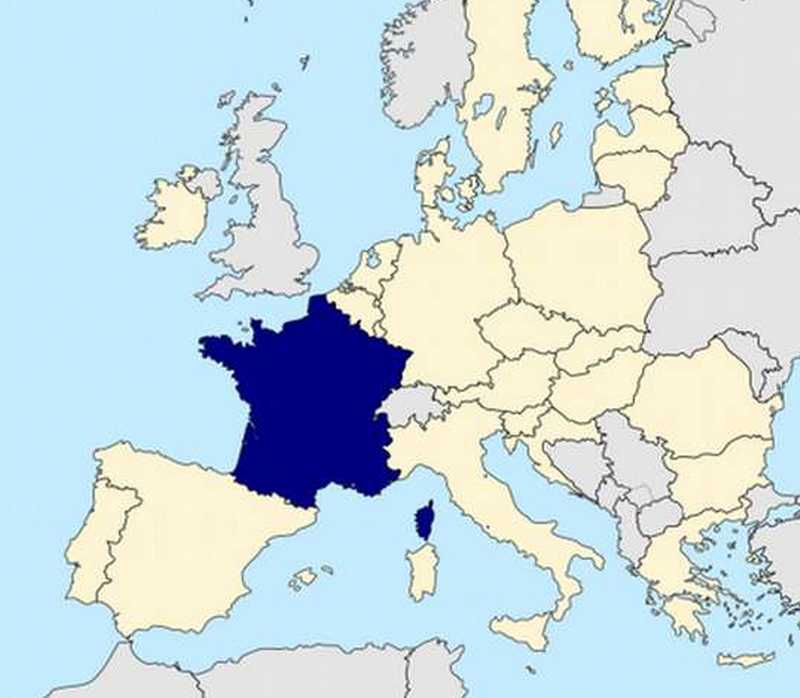 Carte de France montrant la comparaison entre la surface de celle-ci et les autres pays européens. Source Wikipédia.